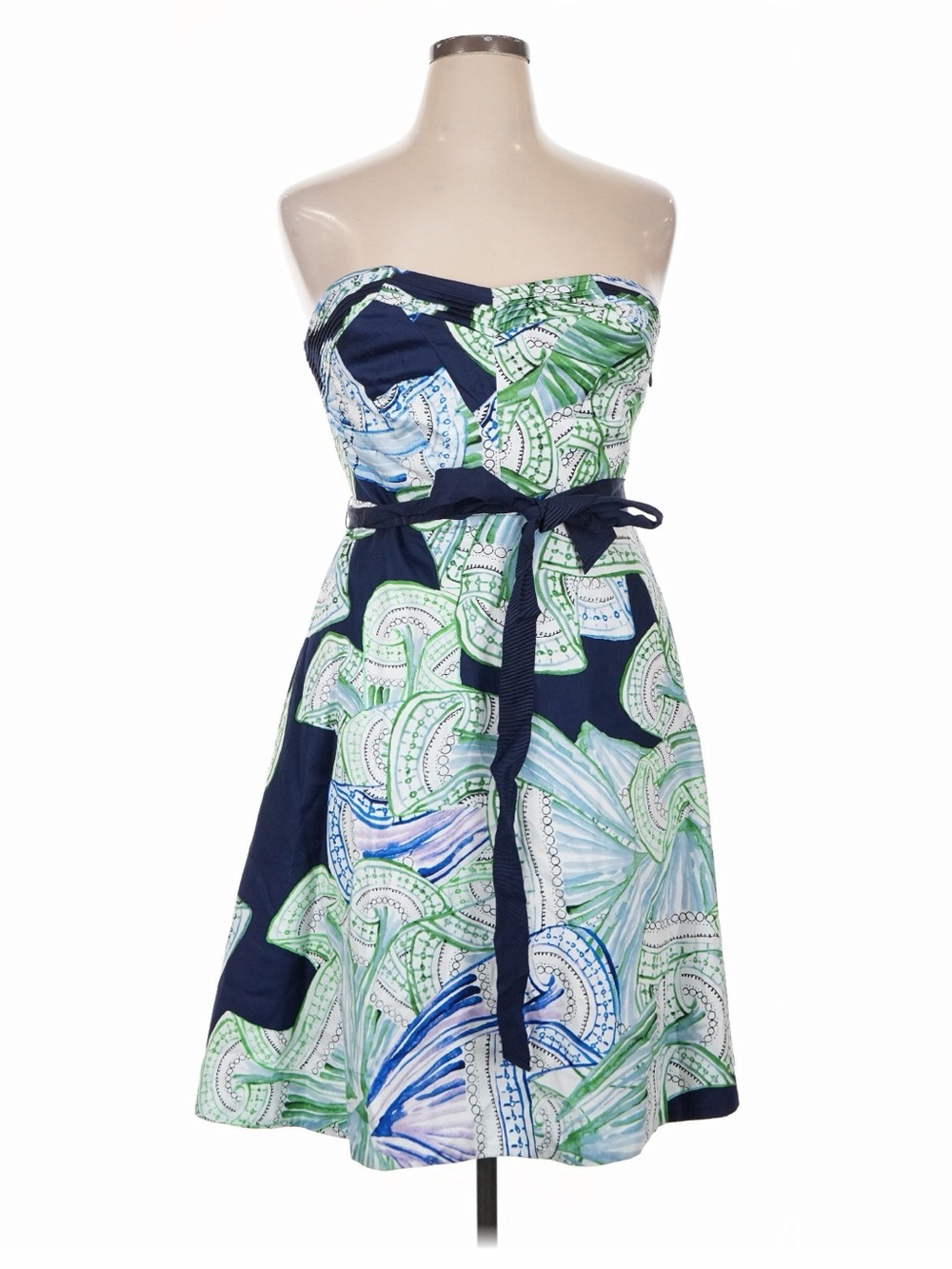 Moulinette Soeurs Navy Strapless Sundress with Green & Blue Print